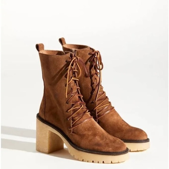 Free People Dylan Lace Up Leather Heeled Boots - 8.5 - Picture 4 of 10